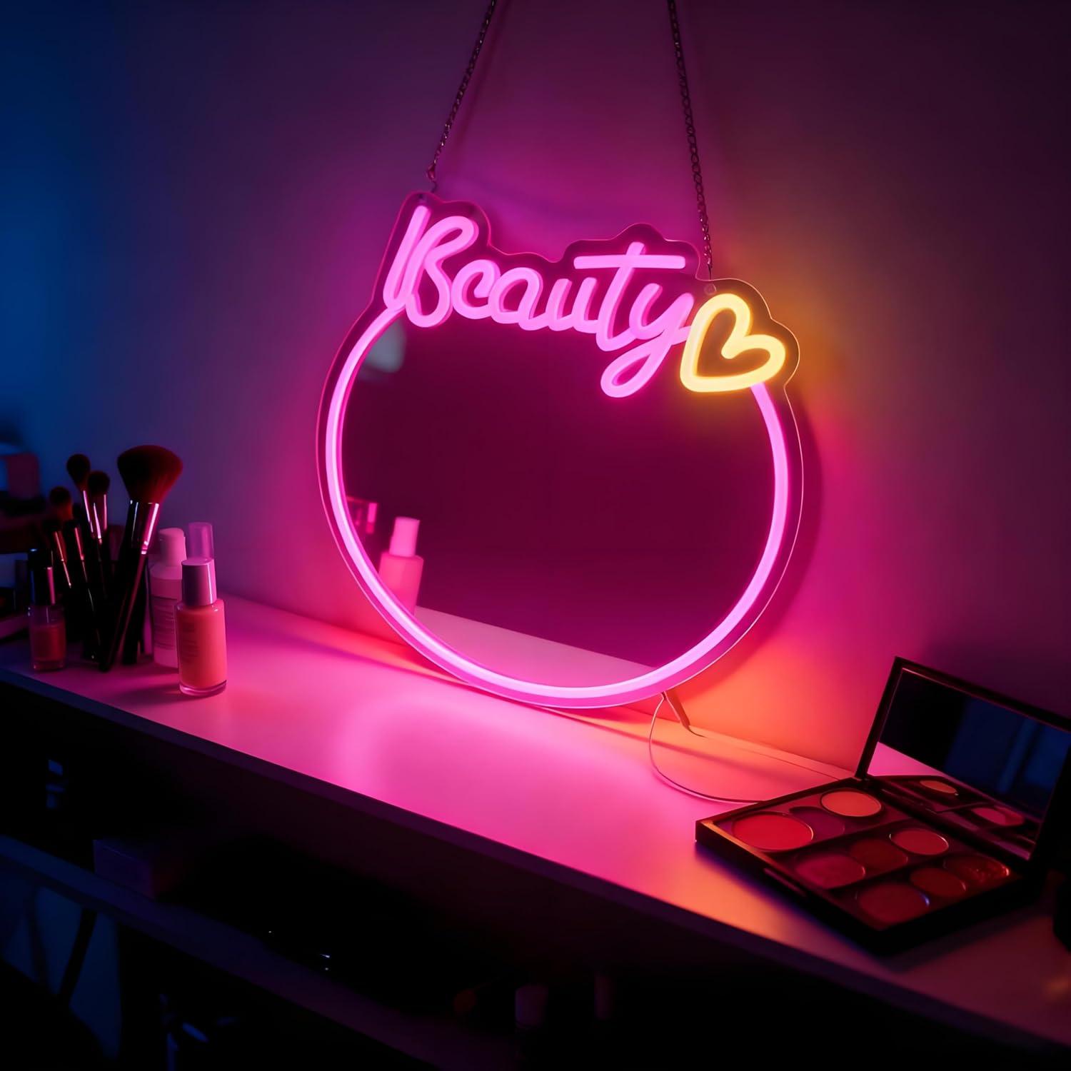 Beauty No Makeup - Specchio da trucco con insegna al